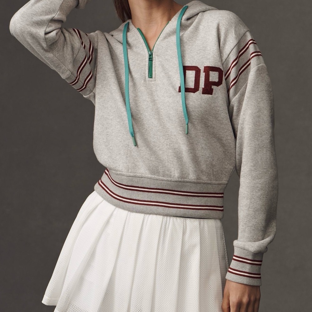 NEW NWT Anthropologie Daily Practice Drawstring Gray Hoodie with Stripes M